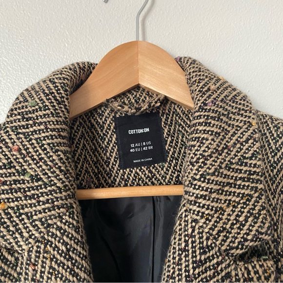 Cotton On The Coat Natural Herringbone Weave Wool Blend Lined Women’s Sz 8 NWOT - Picture 4 of 10